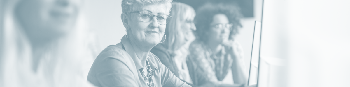 Woman working on a computer.